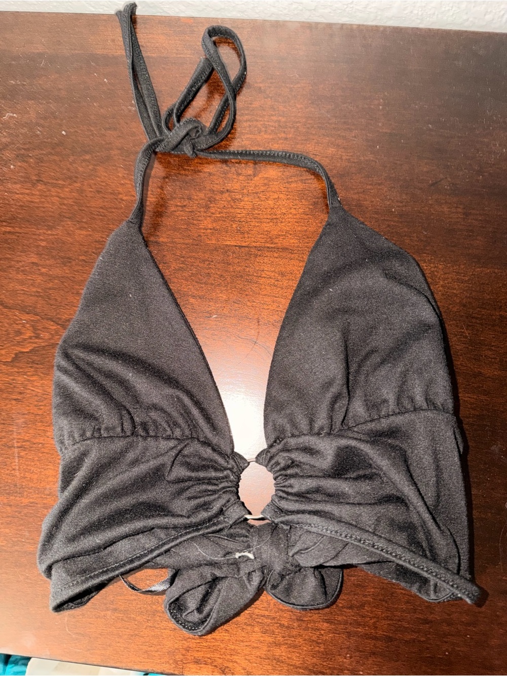 Black Halter Crop Top with Front Ring